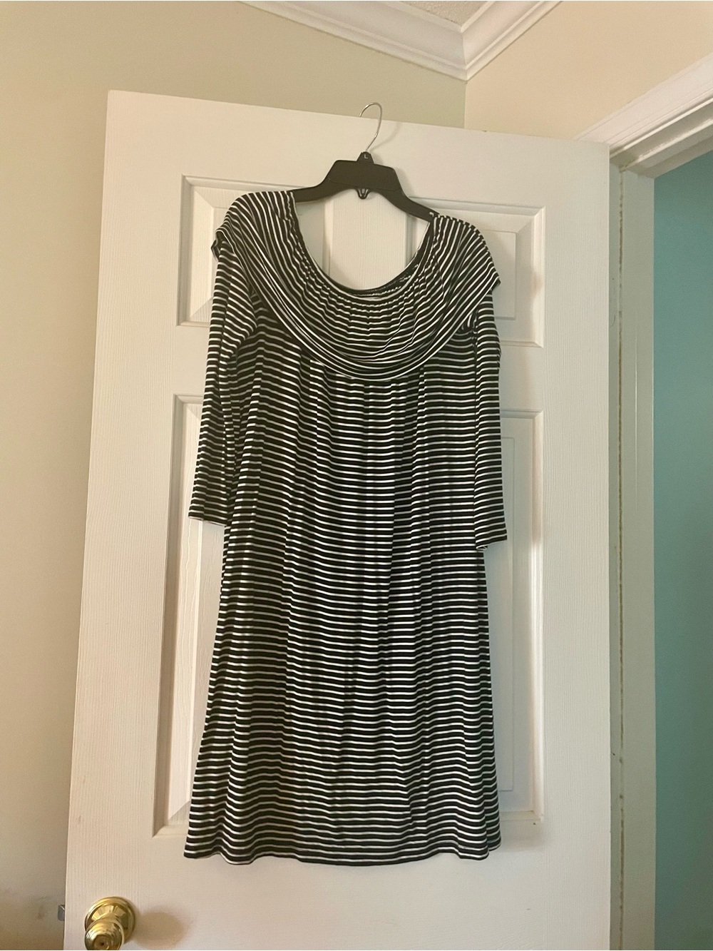 Love Fire Black & Off White Striped 3/4 Sleeve Scoop Dress